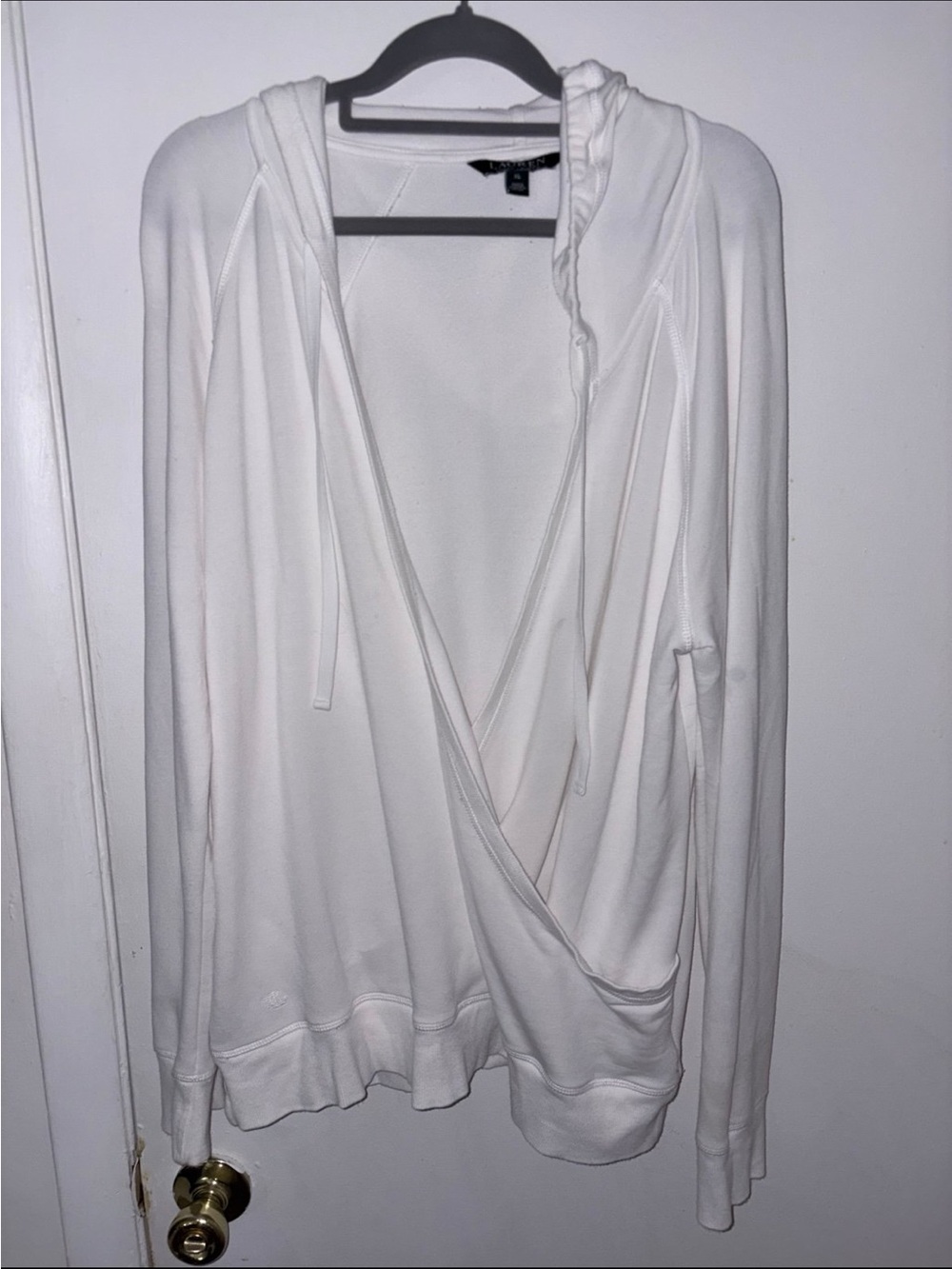 Ralph Lauren White Draped Hoodie Wrap Top